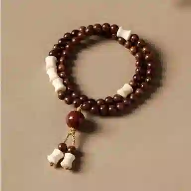 郁馨 双圈典雅竹节珠步步高升流苏吊坠手饰 休闲盘玩民族风本命年转运考公考试上岸#好运 金丝檀木 手串 男女同款情侣款