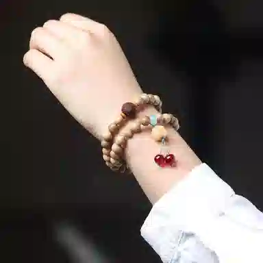 郁馨 国风双圈叠戴佛珠手饰 柿柿如意雕刻六字真言考研考试上岸简约百搭 考神附体#好运 奶香木 手串 男女同款情侣款
