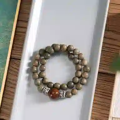 郁馨 国风新中式手持双圈叠戴文玩手饰 复古典雅民族风大气招财纳福转运珠 平步青云#好运 绿檀 手串 男女同款情侣款