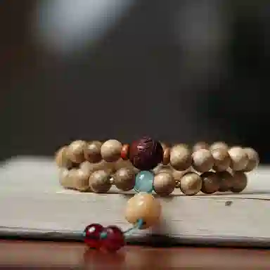郁馨 国风双圈叠戴佛珠手饰 柿柿如意雕刻六字真言考研考试上岸简约百搭 考神附体#好运 奶香木 手串 男女同款情侣款