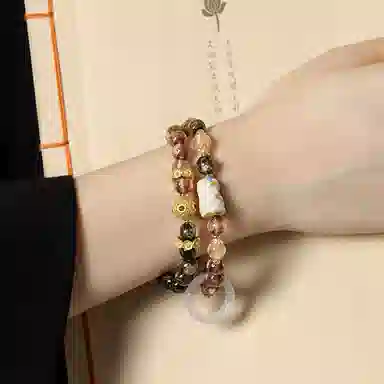 郁馨 国潮复古简约扎基拉姆双圈跑环拼色香灰轻奢小众设计宫廷风文艺本命年转运 招财纳福#好运 琉璃 手串 男女同款情侣款