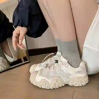 生活休闲甜美时尚透气松糕底百搭少女鞋 低帮 老爹鞋 女款