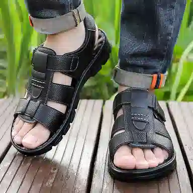 绅诺 头层牛皮牛皮革 潮流设计简约 沙滩凉鞋 男款