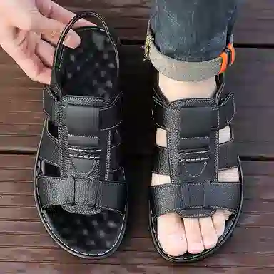 绅诺 头层牛皮牛皮革 潮流设计简约 沙滩凉鞋 男款