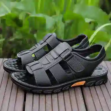 绅诺 头层牛皮牛皮革 潮流设计简约 沙滩凉鞋 男款