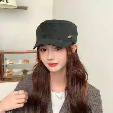 山一丸 日系复古简约麂皮绒平顶 涤纶 帽子 女款