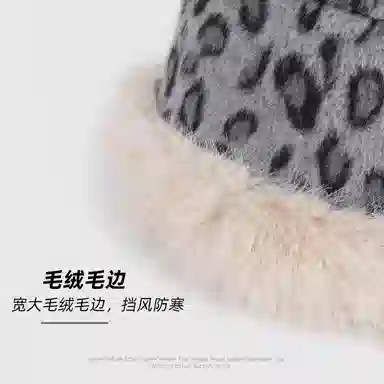 山一丸 秋冬季加绒加厚帽子时尚高级感毛绒豹纹户外保暖护耳盆帽 聚酯纤维 渔夫帽 女款