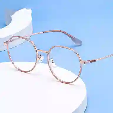 山一丸 金属宽边高级眼镜时尚防蓝光眼镜 可配度数平光镜 不锈钢 圆形 光学镜架 男女同款情侣款