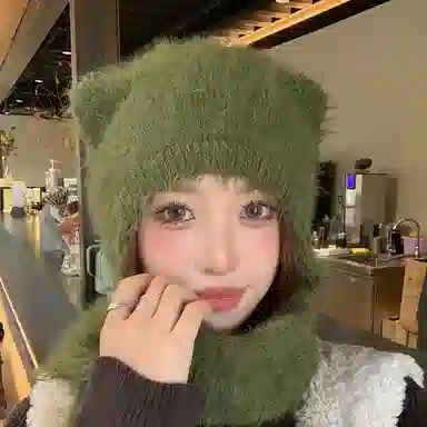 山一丸 小熊耳朵保暖简约时尚护耳毛绒 锦纶 绒线帽 男女同款情侣款
