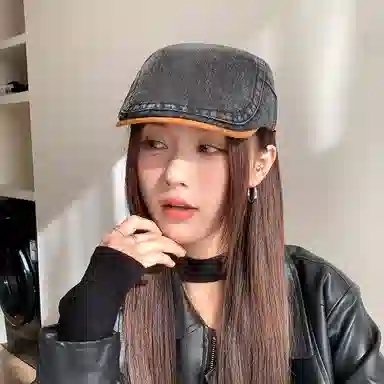 山一丸 短檐复古休闲画家帽纯色前进帽 牛仔 贝雷帽 女款