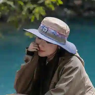 山一丸 拼色日系潮山系大檐遮阳钓鱼爬山迷彩 棉 防晒帽 男女同款情侣款