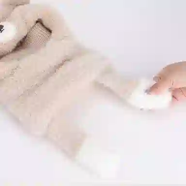 山一丸 卡通可爱小熊面罩围脖一体帽冬季户外毛绒保暖针织帽 涤纶 绒线帽 儿童款