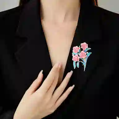 山一丸 优雅气质国风彩绘牡丹花旗袍花束配饰 优质环保铜 胸针 女款