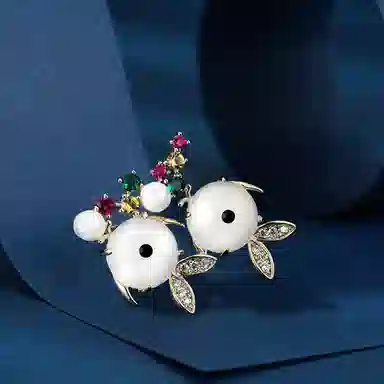 山一丸 国风别针复古 胸花多用途防走光固定衣服可爱吐泡泡金鱼 铜 胸针 女款