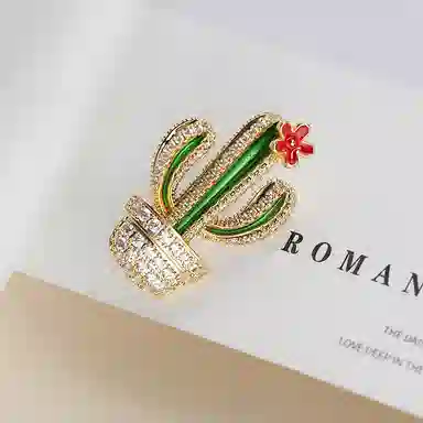 山一丸 仙人掌防走光领口装饰小领扣领针别针胸花配饰可爱日系 环保铜 胸针 女款