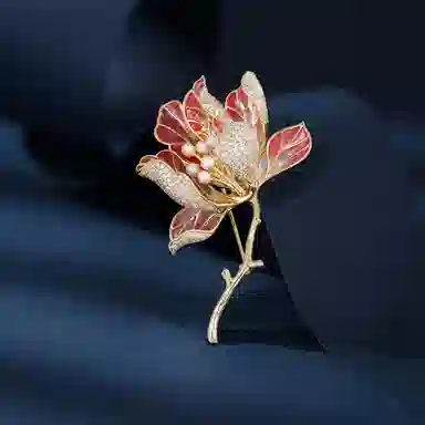 山一丸 彩绘精致感气质别针中国风大衣西装配饰胸花奢华玉兰花 优质环保铜电镀 胸针 女款