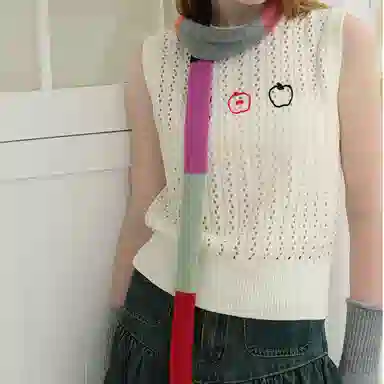 山一丸 温暖彩色条纹拼接撞色细腊肠 羊毛 绒线围巾 男女同款情侣款