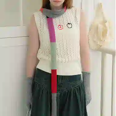 山一丸 温暖彩色条纹拼接撞色细腊肠 羊毛 绒线围巾 男女同款情侣款