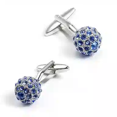 山一丸 蓝色球形水钻袖口休闲商务法式衬衫 铜 袖扣 男款