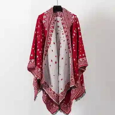 山一丸 开叉秋冬民族风加厚保暖披风外搭 仿羊绒 披肩 女款