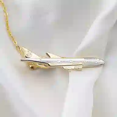 山一丸 金银双色飞机领夹 金属电镀商务领夹 铜 领带夹 男款