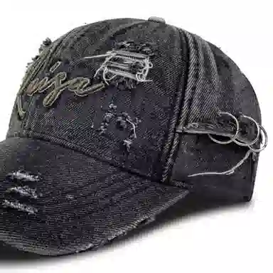 山一丸 简约韩版高端破洞复古水洗 聚酯纤维 鸭舌帽 男女同款情侣款