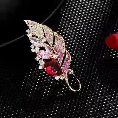 山一丸 轻奢风秋冬羽毛韩版优雅气质叶子 环保铜 胸针 女款