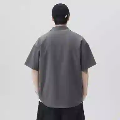 领航骆驼 嘻哈街头美式时尚翻领痞帅复古潮牌凉感透气薄款宽松休闲百搭轻商务通勤落肩短袖   衬衫  男女同款