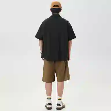 领航骆驼 时尚街头纯色简约印花基础款潮流百搭透气垂感翻领短袖衬衫  男女同款