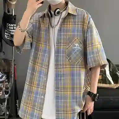 领航骆驼 学院风日系多彩格纹纽扣翻领宽松百搭潮流休闲长袖高街格子衫外套情侣款高级感    衬衫 男女同款