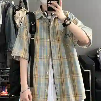 领航骆驼 学院风日系多彩格纹纽扣翻领宽松百搭潮流休闲长袖高街格子衫外套情侣款高级感    衬衫 男女同款