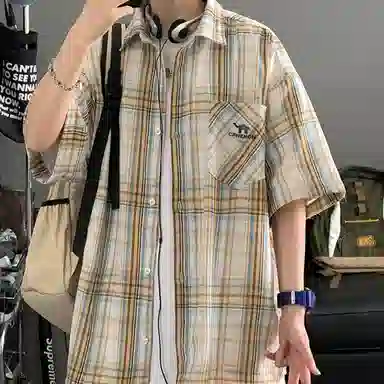 领航骆驼 学院风日系多彩格纹纽扣翻领宽松百搭潮流休闲长袖高街格子衫外套情侣款高级感    衬衫 男女同款