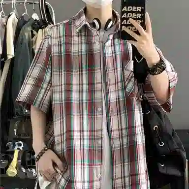 领航骆驼 学院风日系多彩格纹纽扣翻领宽松百搭潮流休闲长袖高街格子衫外套情侣款高级感    衬衫 男女同款