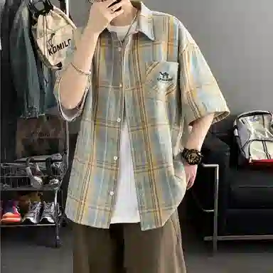 领航骆驼 学院风日系多彩格纹纽扣翻领宽松百搭潮流休闲长袖高街格子衫外套情侣款高级感    衬衫 男女同款