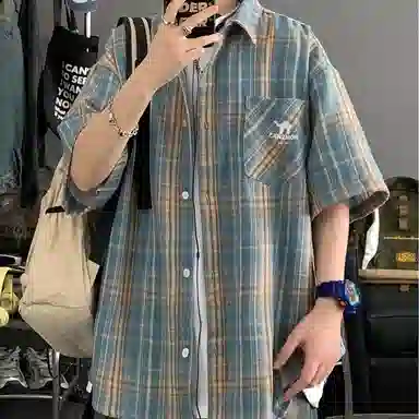 领航骆驼 学院风日系多彩格纹纽扣翻领宽松百搭潮流休闲长袖高街格子衫外套情侣款高级感    衬衫 男女同款
