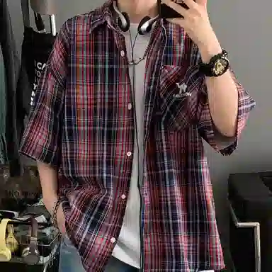 领航骆驼 学院风日系多彩格纹纽扣翻领宽松百搭潮流休闲长袖高街格子衫外套情侣款高级感    衬衫 男女同款