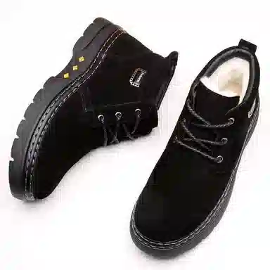 年走索 二层牛皮 耐磨 加绒加厚 保暖防滑 短筒 雪地靴 男款