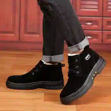 年走索 二层牛皮 耐磨 加绒加厚 保暖防滑 短筒 雪地靴 男款