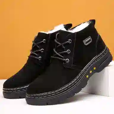 年走索 二层牛皮 耐磨 加绒加厚 保暖防滑 短筒 雪地靴 男款