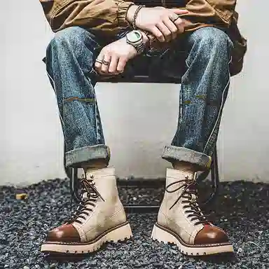 年走索 二层牛皮 复古百搭休闲 中筒 户外靴 男款