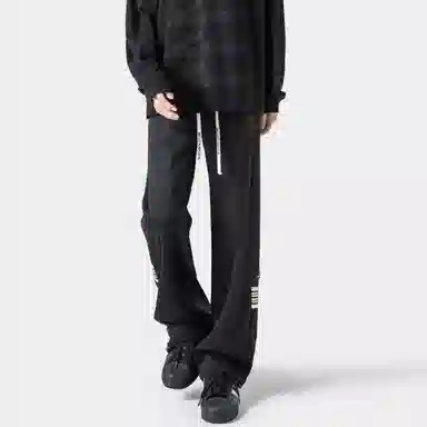 美式侧边设计宽松休闲系带针织运动裤 男女同款