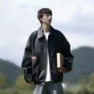 街头潮流美式复古宽松机车风外套皮衣 男女同款