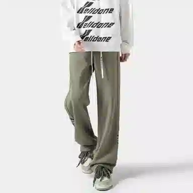 美式侧边设计宽松休闲系带针织运动裤 男女同款