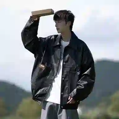 街头潮流美式复古宽松机车风外套皮衣 男女同款