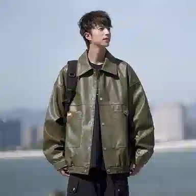 街头潮流美式复古宽松机车风外套皮衣 男女同款