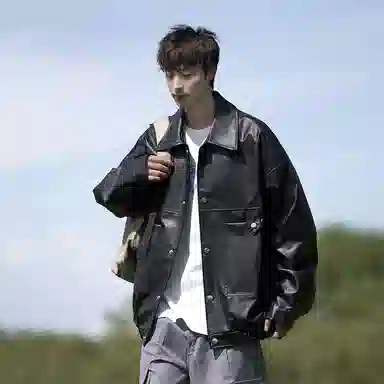 街头潮流美式复古宽松机车风外套皮衣 男女同款