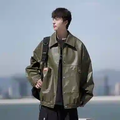 街头潮流美式复古宽松机车风外套皮衣 男女同款