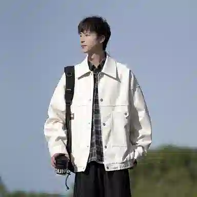 街头潮流美式复古宽松机车风外套皮衣 男女同款