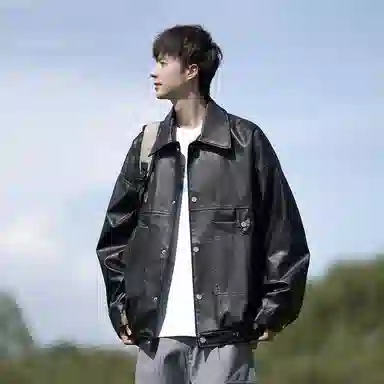 街头潮流美式复古宽松机车风外套皮衣 男女同款