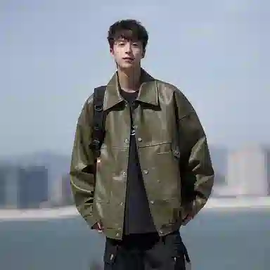 街头潮流美式复古宽松机车风外套皮衣 男女同款